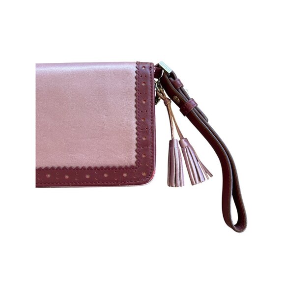Lovecat Paris Wristlet Wallet Burgundy Pink Coin Purse Tassel 10" - Picture 3 of 9